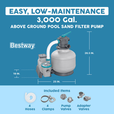 Bestway 3,000 Gallon Sand Filter Pump for Above Ground Outdoor Swimming Pools