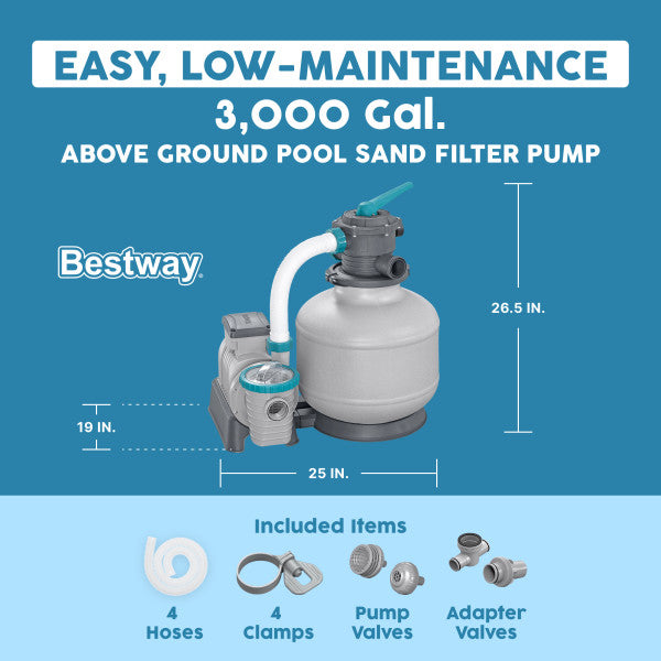 Bestway 3,000 Gallon Sand Filter Pump for Above Ground Outdoor Swimming Pools