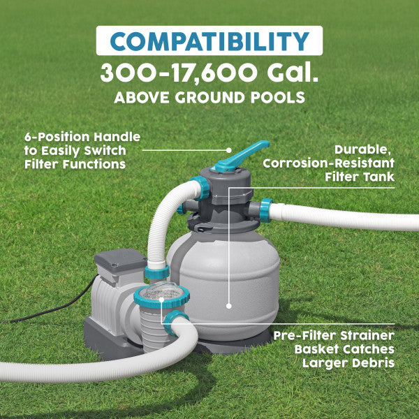 Bestway 3,000 Gallon Sand Filter Pump for Above Ground Outdoor Swimming Pools