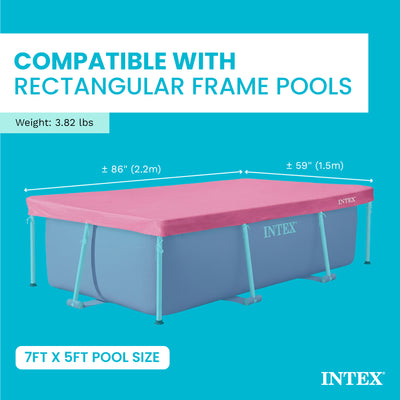 Intex 7' x 5' x 23.5" Metal Frame Above Ground Pool with Rectangular Cover, Pink
