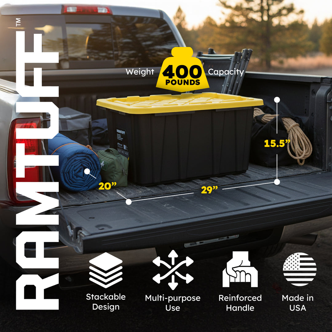 Ramtuff 6 Pack Heavy Duty Stackable Storage Container, Snap-Tight Lid, 27 Gallon