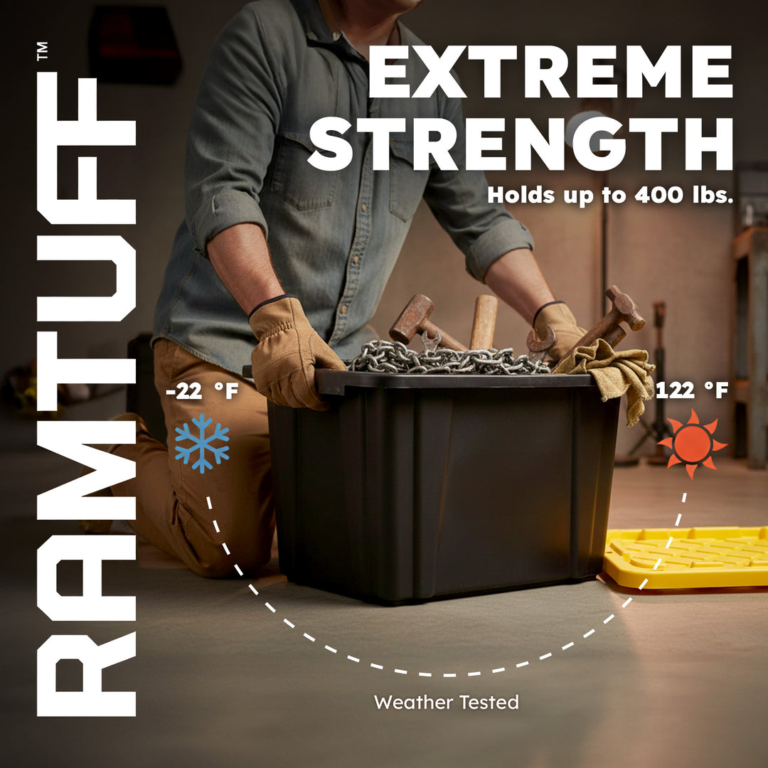 Ramtuff 6 Pack Heavy Duty Stackable Storage Container, Snap-Tight Lid, 27 Gallon