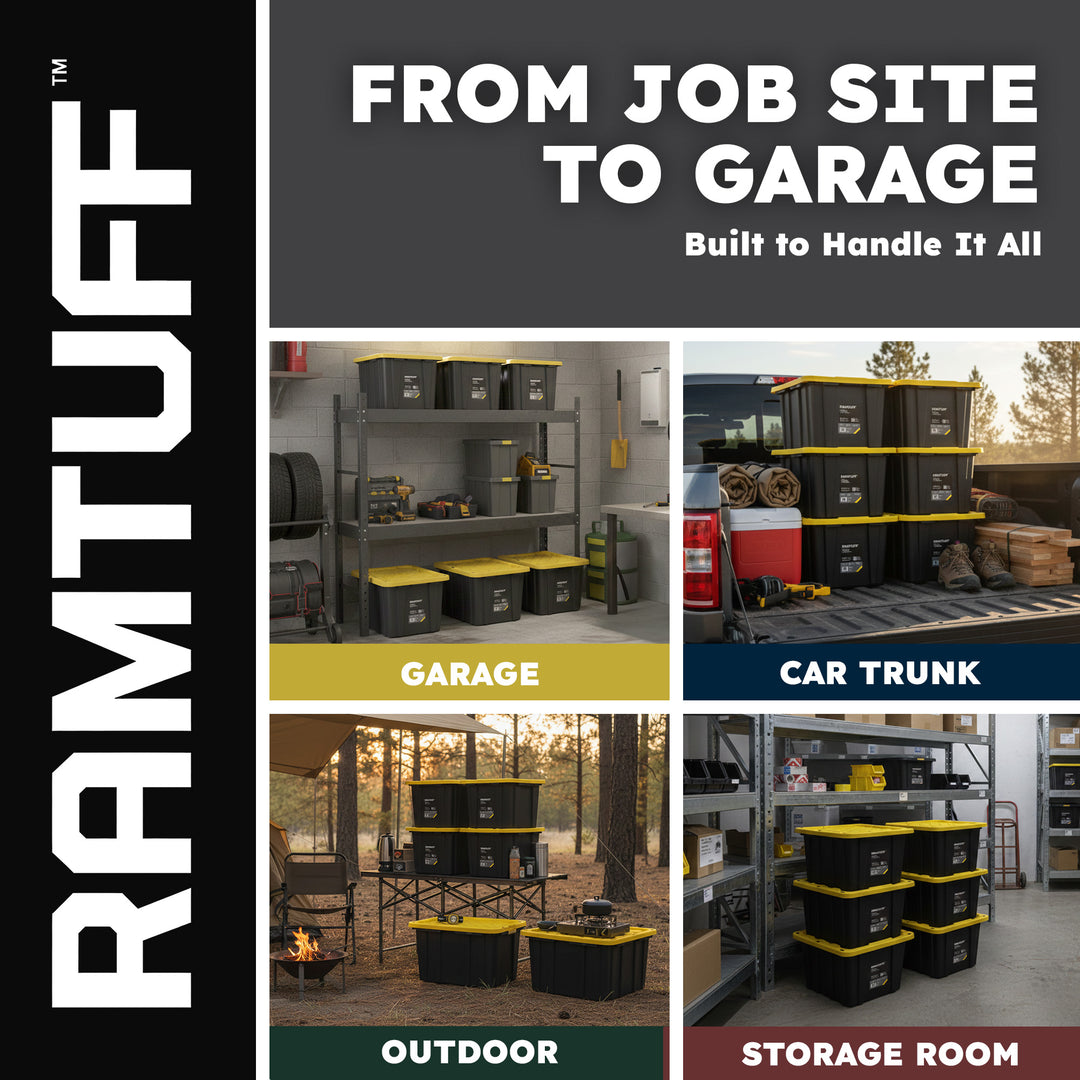 Ramtuff 6 Pack Heavy Duty Stackable Storage Container, Snap-Tight Lid, 27 Gallon