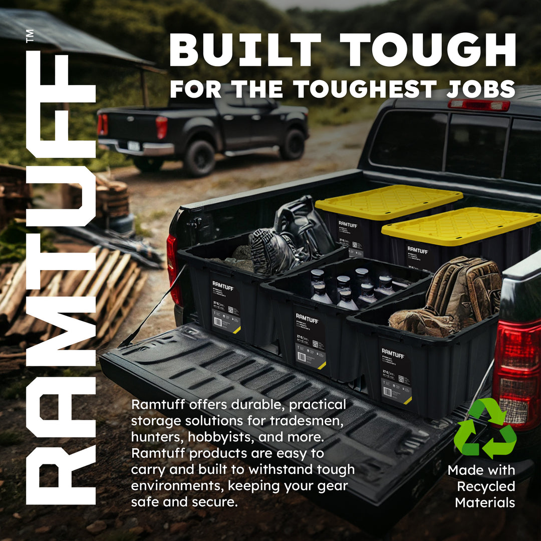 Ramtuff 6 Pack Heavy Duty Stackable Storage Container, Snap-Tight Lid, 27 Gallon