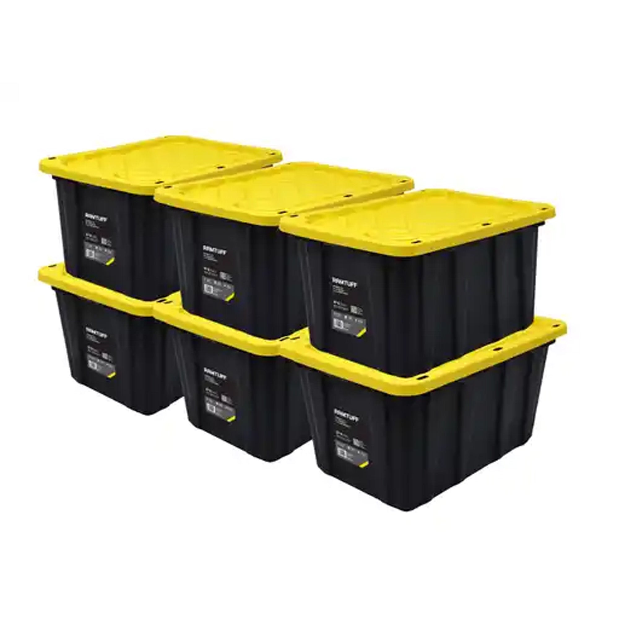 Ramtuff 6pk Heavy Duty Stackable Container, Snap-Tight Lid, 27 Gal (Open Box) - VMInnovations