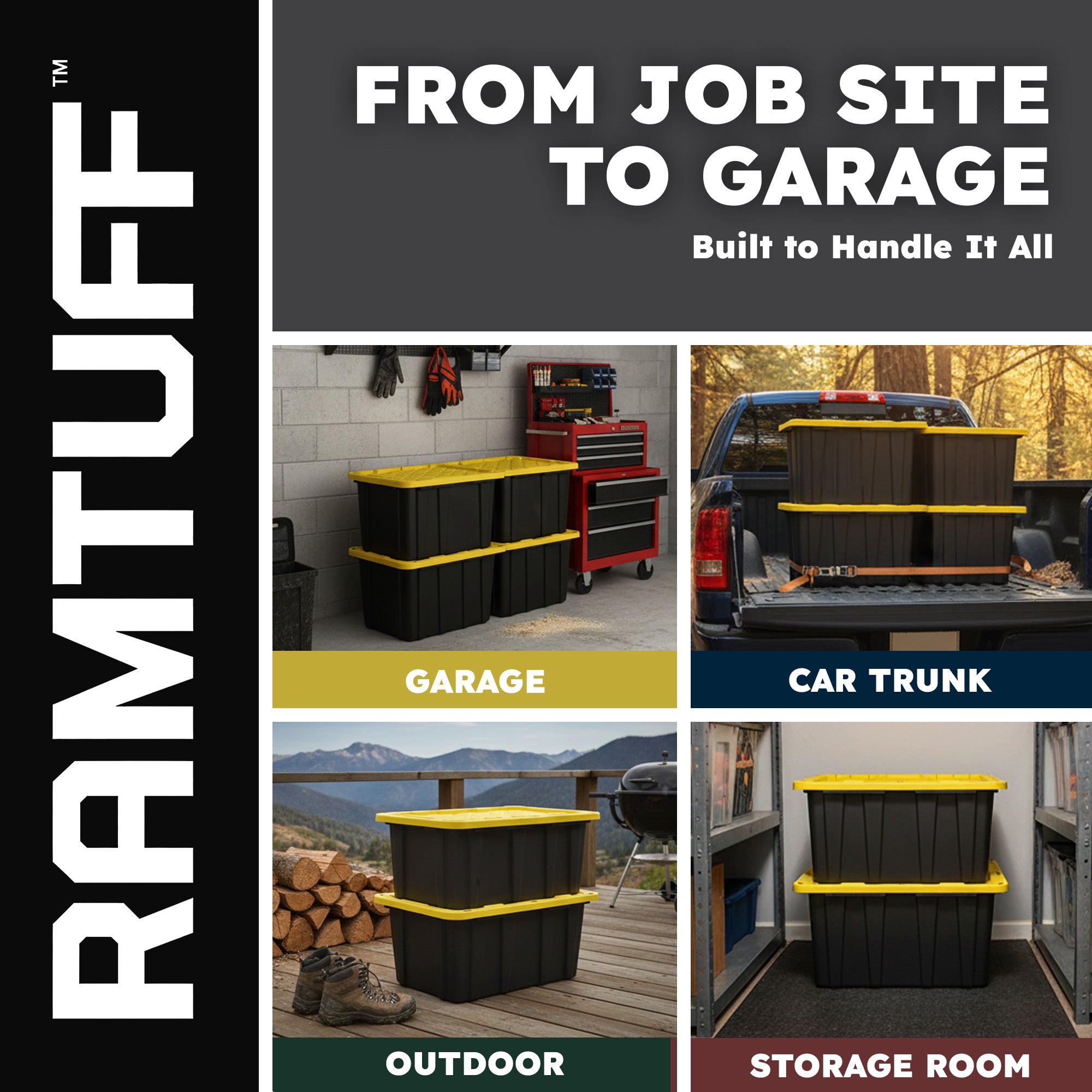 Ramtuff 4 Pack Stackable Storage Container and ORGANIZE-IT! 8 Pack Tote Dividers