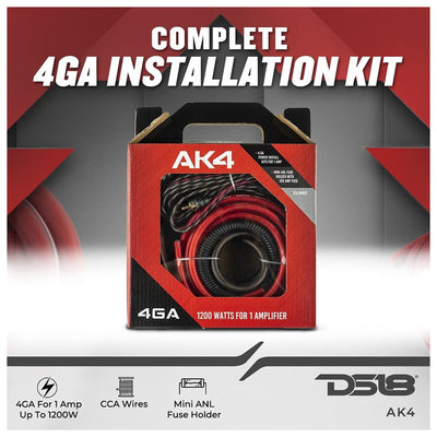 DS18 4 Gauge CCA Amplifier Complete Kit for Subs & Speakers, 1200W (Open Box)