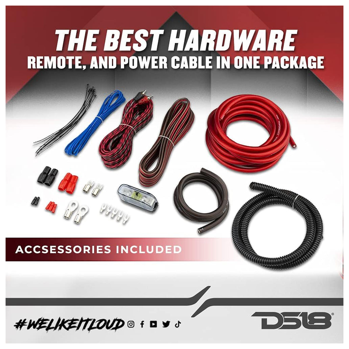 DS18 4 Gauge CCA Amplifier Complete Kit for Subs & Speakers, 1200W (Open Box)