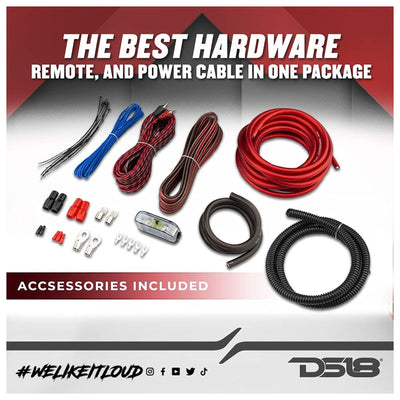 DS18 4 Gauge CCA Amplifier Complete Kit for Subs & Speakers, 1200W (Open Box)
