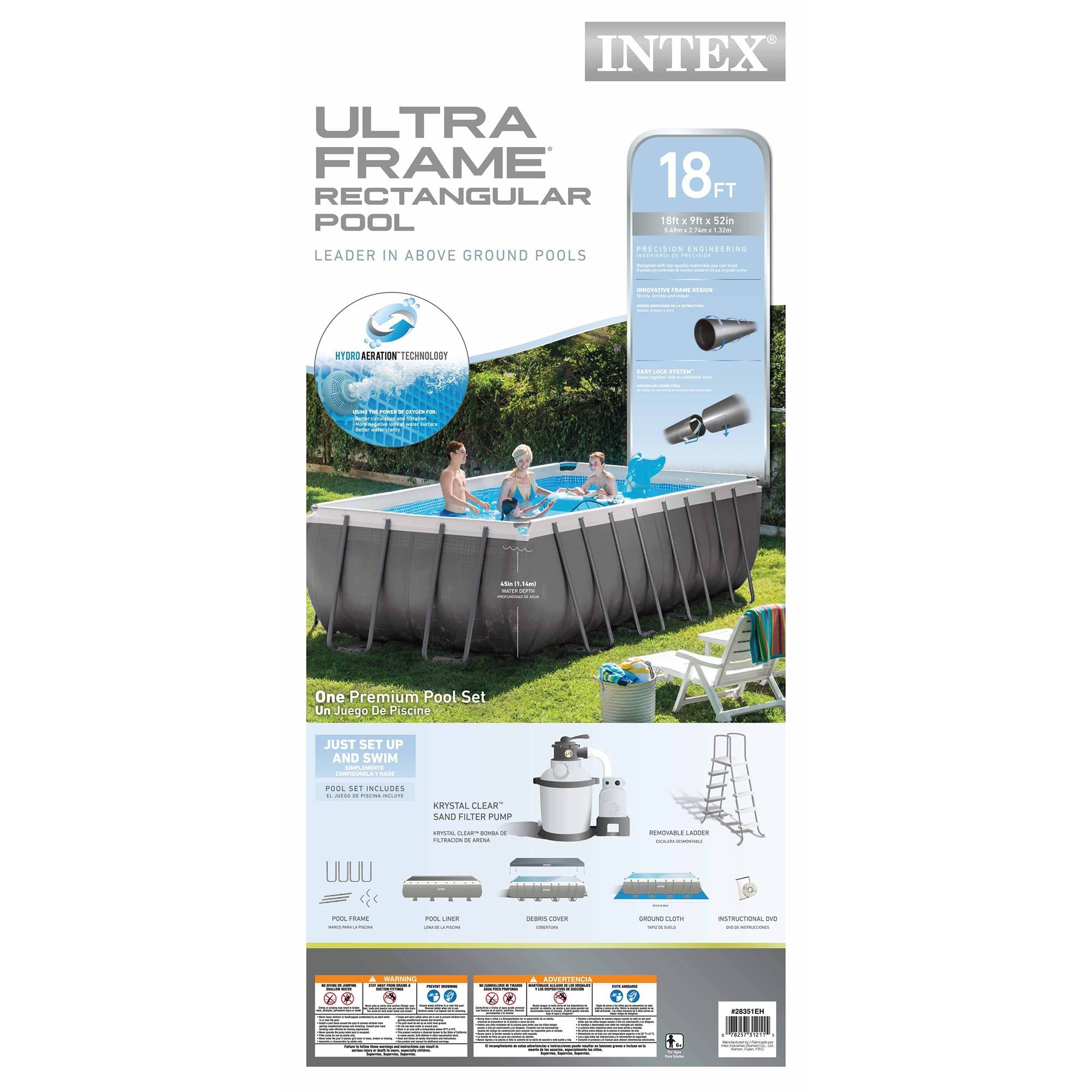 INTEX 18' x 9' x 52" Ultra Frame Rectangular Swimming Pool Set (Open Box)