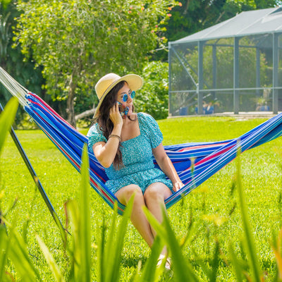Bliss Hammocks Single Hammock with Rope Loops & Tree Straps, 220 lb, Patriot - VMInnovations