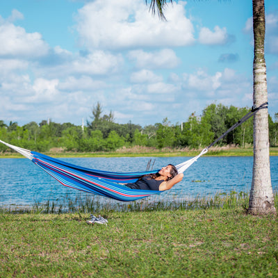 Bliss Hammocks Single Hammock with Rope Loops & Tree Straps, 220 lb, Patriot - VMInnovations