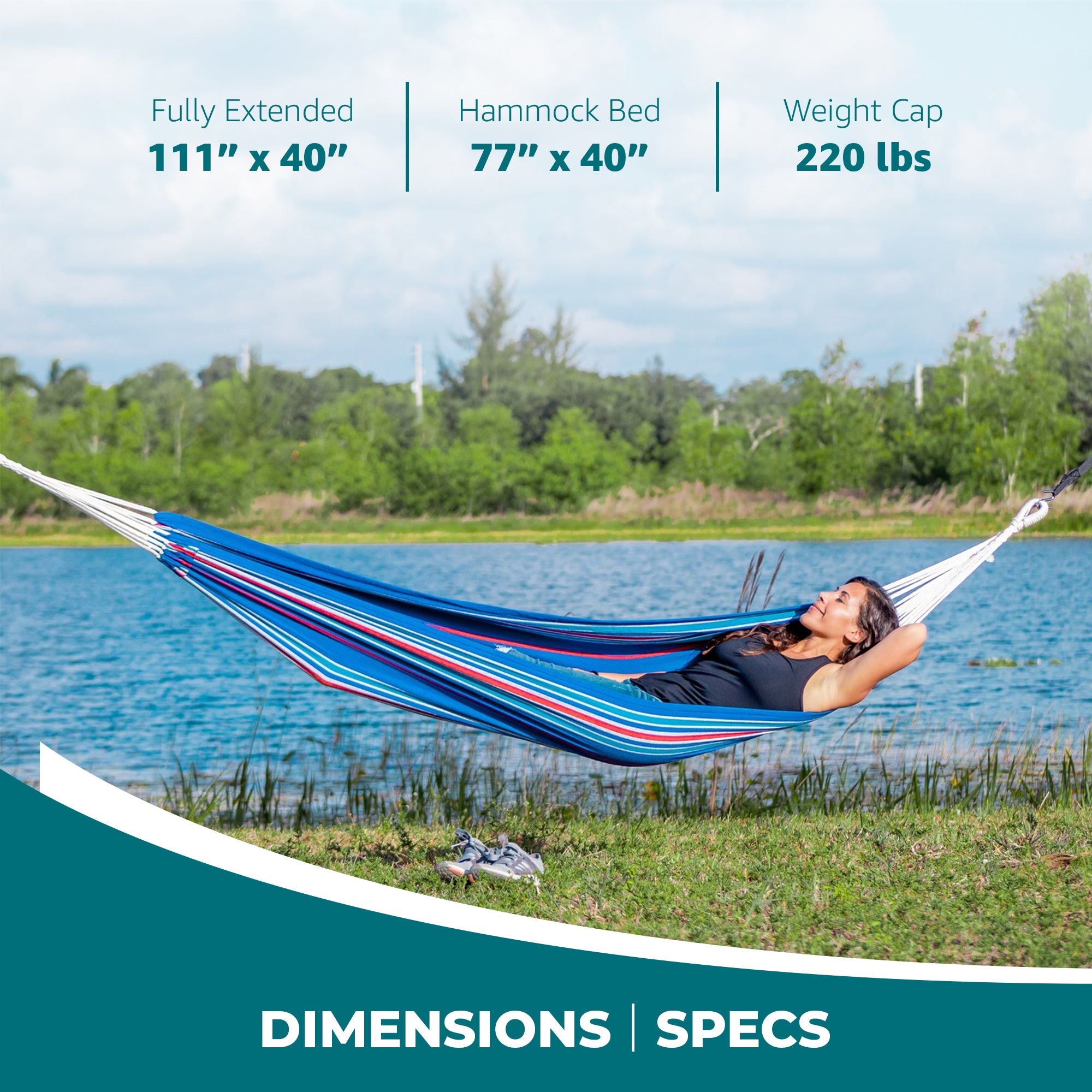 Bliss Hammocks Single Hammock with Rope Loops & Tree Straps, 220 lb, Patriot - VMInnovations