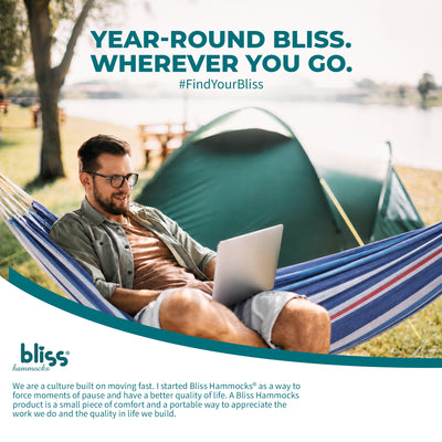 Bliss Hammocks Single Hammock with Rope Loops & Tree Straps, 220 lb, Patriot - VMInnovations