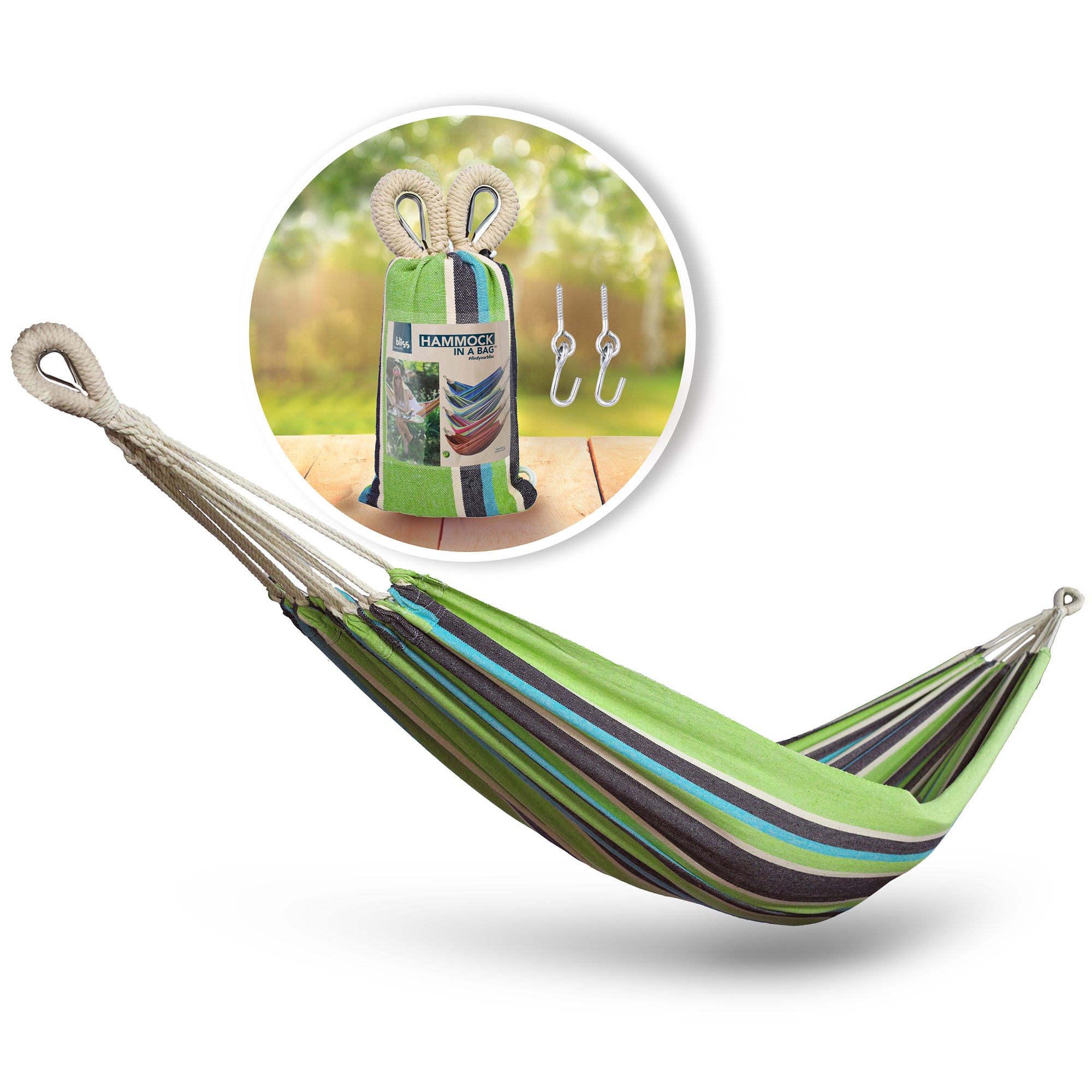 Bliss Hammocks Single Hammock with Rope Loops & Tree Straps, 220lb, Country Club - VMInnovations