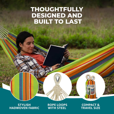 Bliss Hammocks Single Hammock with Rope Loops & Tree Straps, 220lb, Guacamole (Open Box)