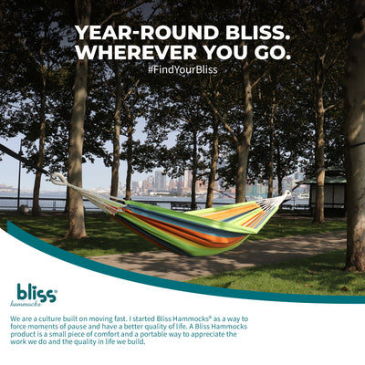 Bliss Hammocks Single Hammock with Rope Loops & Tree Straps, 220lb, Guacamole (Open Box)