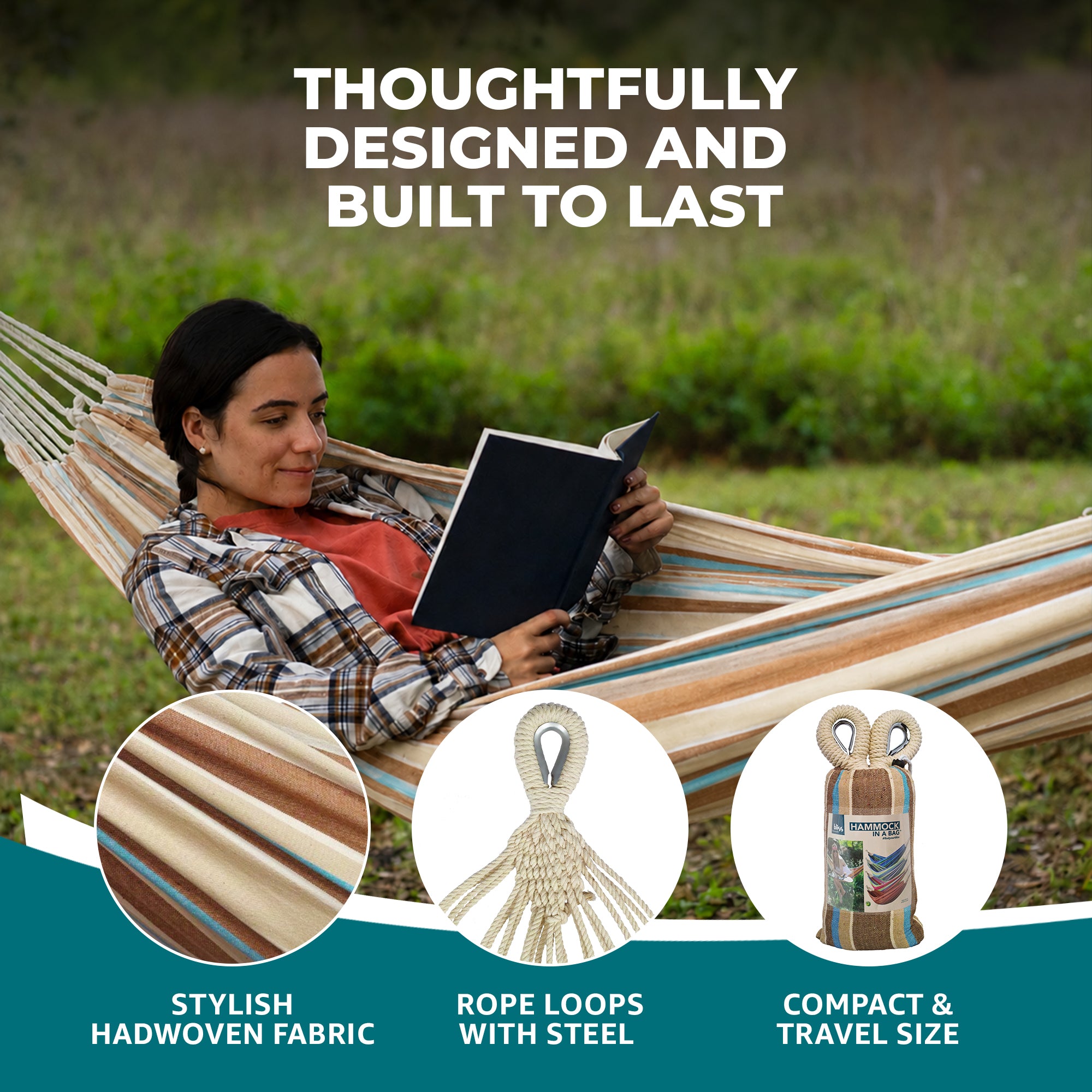 Bliss Hammocks Single Hammock w/ Rope Loops & Tree Straps, 220lb, (Open Box) - VMInnovations