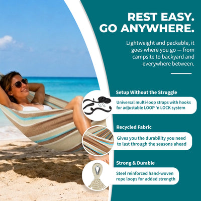 Bliss Hammocks Single Hammock w/ Rope Loops & Tree Straps, 220lb, (Open Box) - VMInnovations
