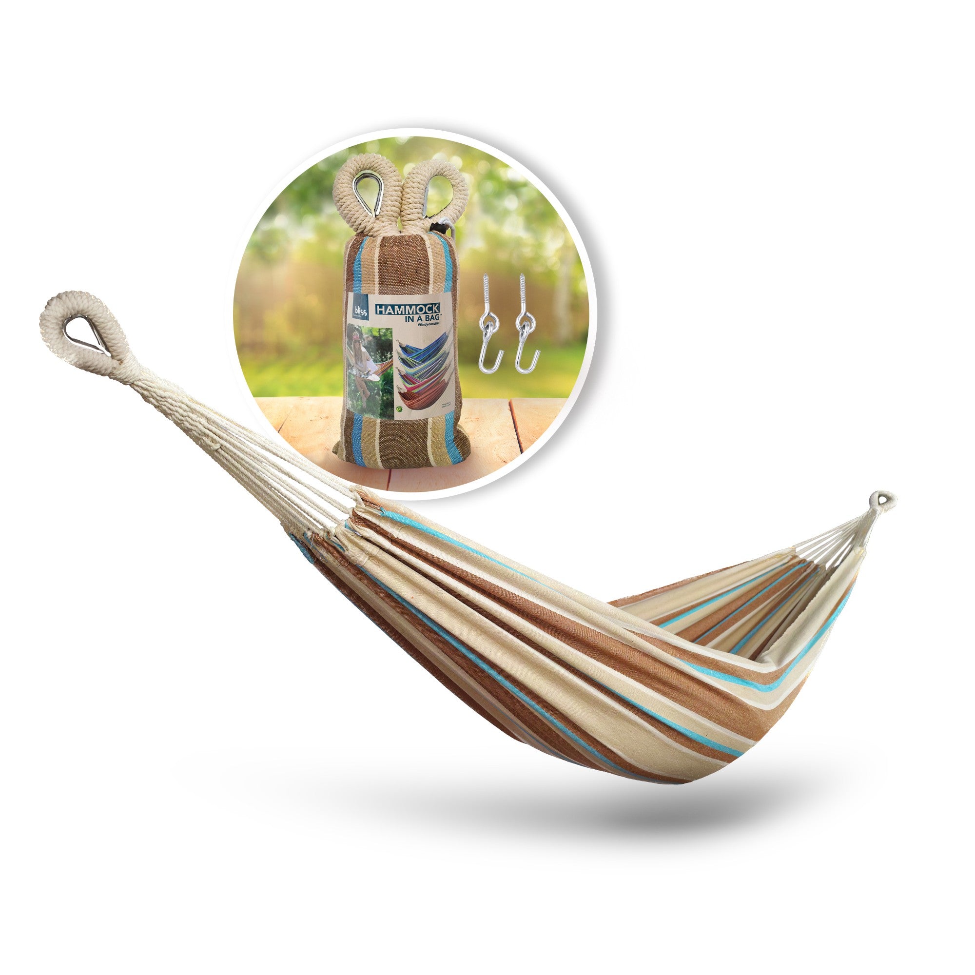 Bliss Hammocks Single Hammock w/ Rope Loops & Tree Straps, 220lb, (Open Box) - VMInnovations