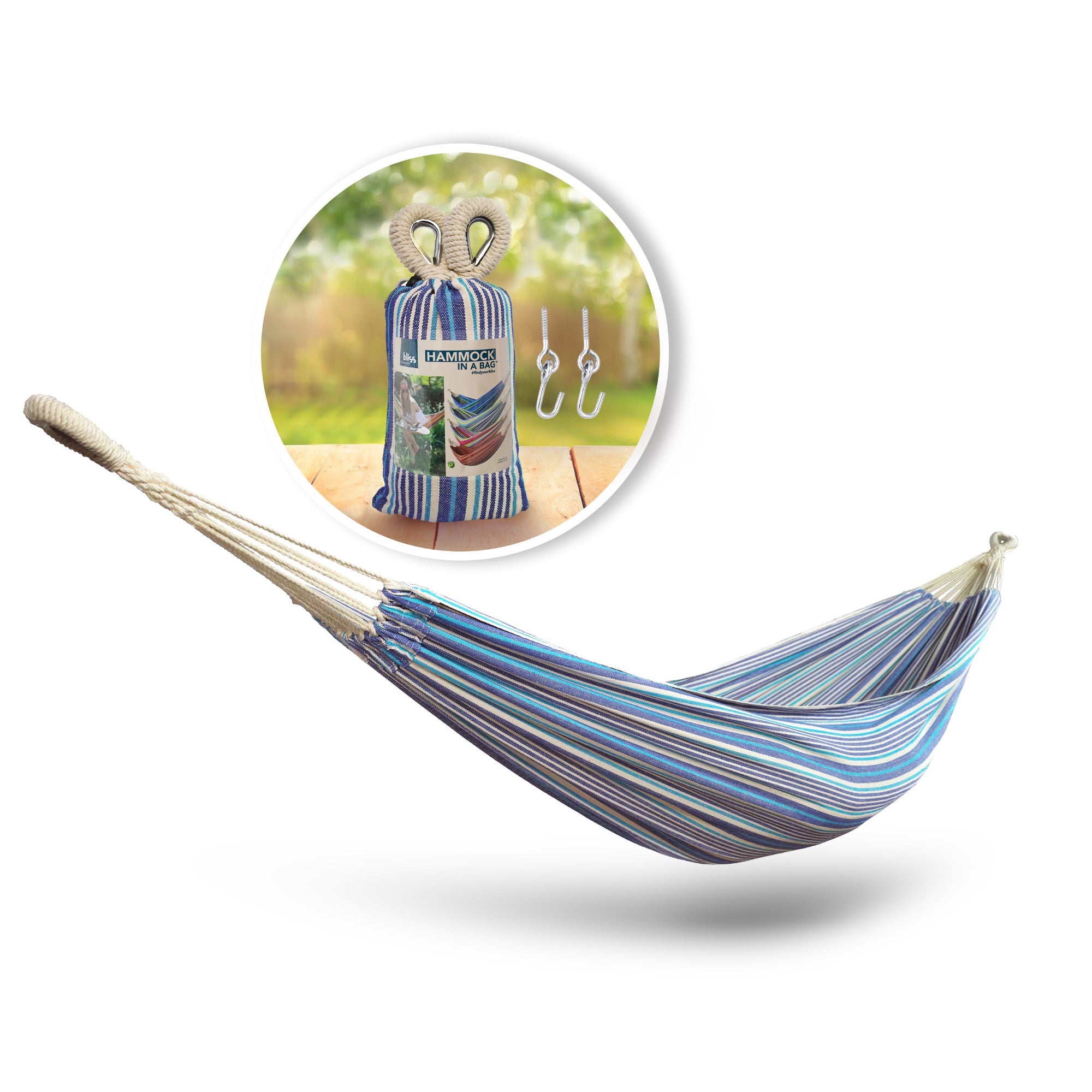 Bliss Hammocks Single Hammock with Rope Loops & Tree Straps, 220 lb, (Open Box)