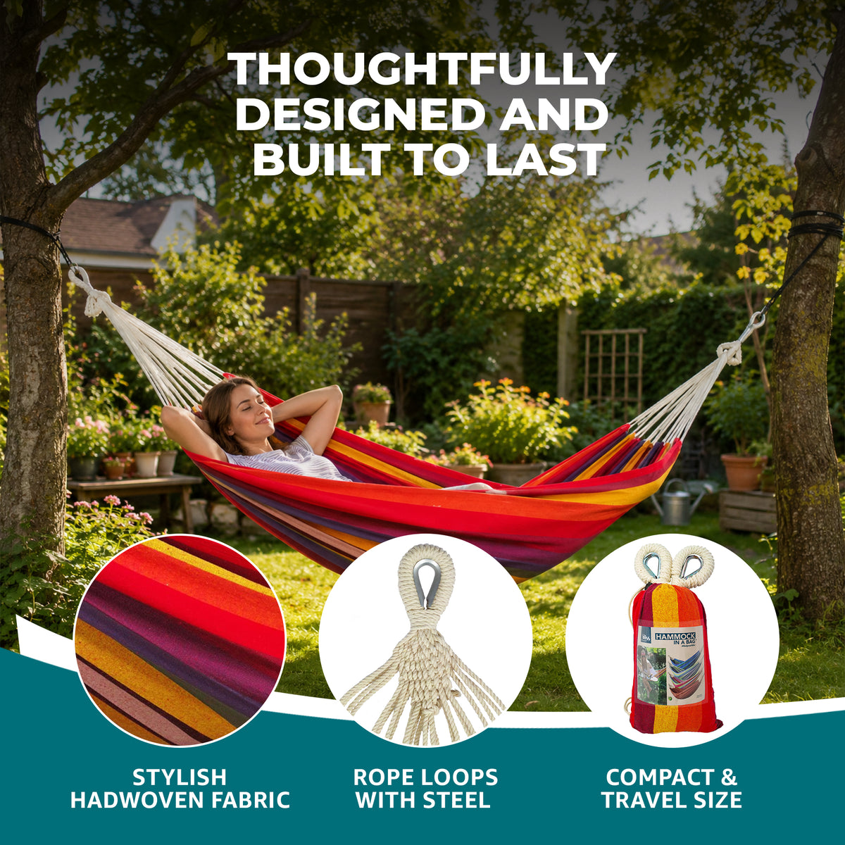 Bliss Hammocks Single Hammock with Rope Loops & Tree Straps, 220 lb, Tropical (Open Box)