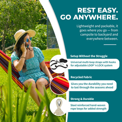 Bliss Hammocks Single Hammock with Rope Loops & Tree Straps, 220 lb, Tropical (Open Box)
