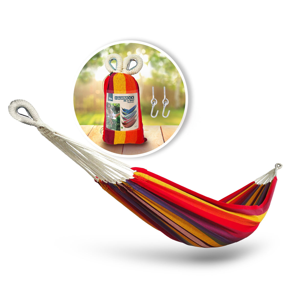 Bliss Hammocks Single Hammock with Rope Loops & Tree Straps, 220 lb, Tropical (Open Box)