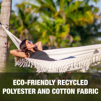 Bliss Hammocks Fringed Hammock w/ Rope Loops & Tree Straps, 250 lb, Natural - VMInnovations