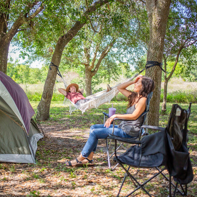 Bliss Hammocks Fringed Hammock w/ Rope Loops & Tree Straps, 250 lb, Natural - VMInnovations