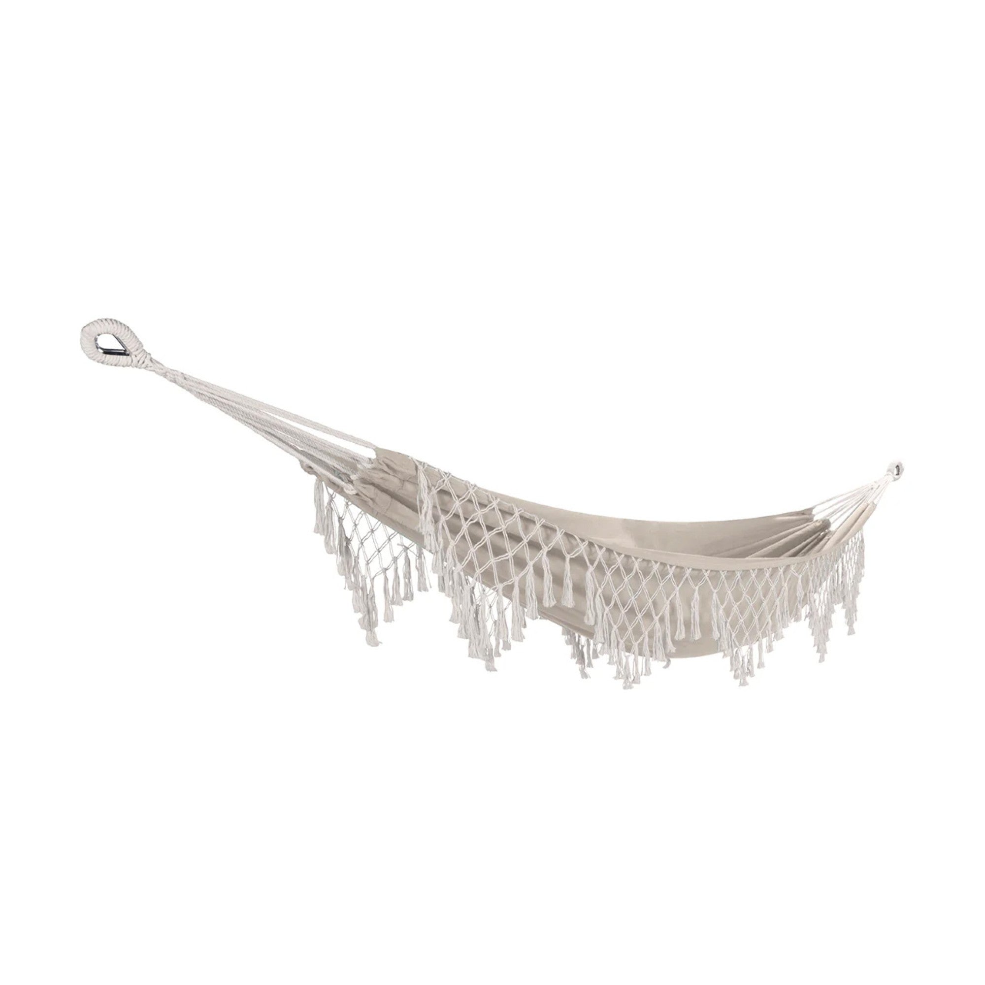 Bliss Hammocks Fringed Hammock w/ Rope Loops & Tree Straps, 250 lb, Natural - VMInnovations