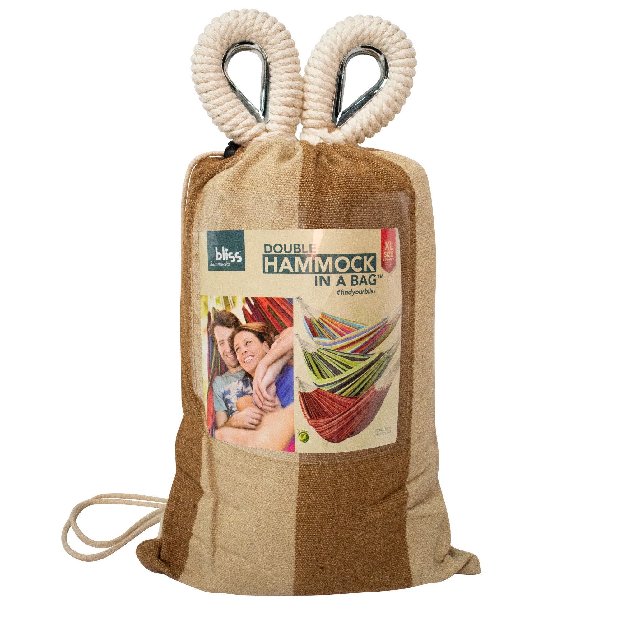 Bliss Hammocks Double Hammock with Rope Loops & Tree Straps, 265 lb, Cappuccino - VMInnovations