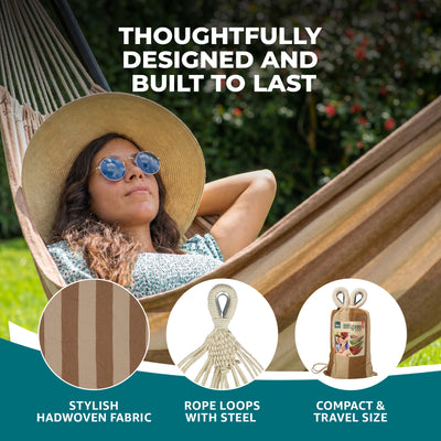 Bliss Hammocks Double Hammock with Rope Loops & Tree Straps, 265 lb, Cappuccino - VMInnovations