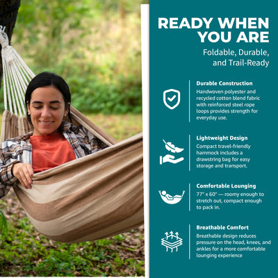 Bliss Hammocks Double Hammock with Rope Loops & Tree Straps, 265 lb, Cappuccino - VMInnovations