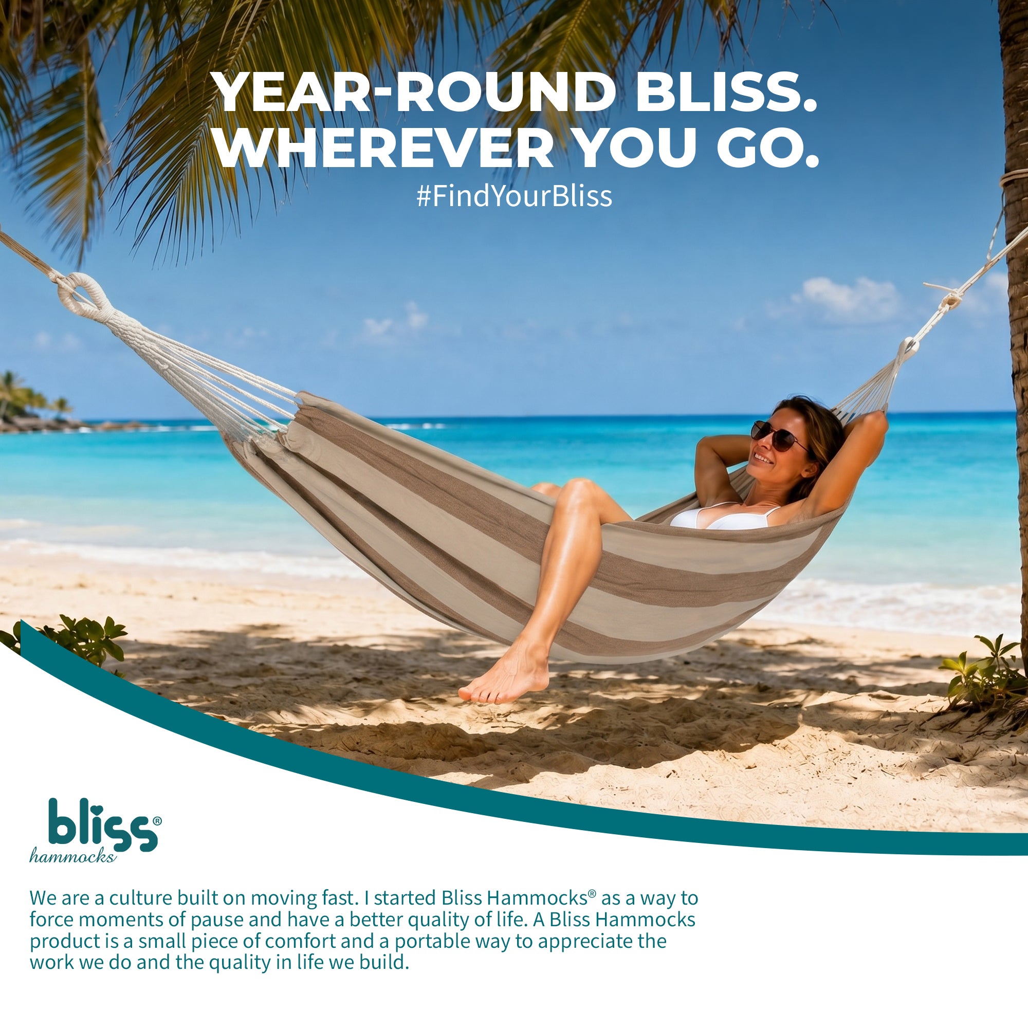 Bliss Hammocks Double Hammock with Rope Loops & Tree Straps, 265 lb, Cappuccino - VMInnovations