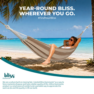 Bliss Hammocks Double Hammock with Rope Loops & Tree Straps, 265 lb, Cappuccino - VMInnovations