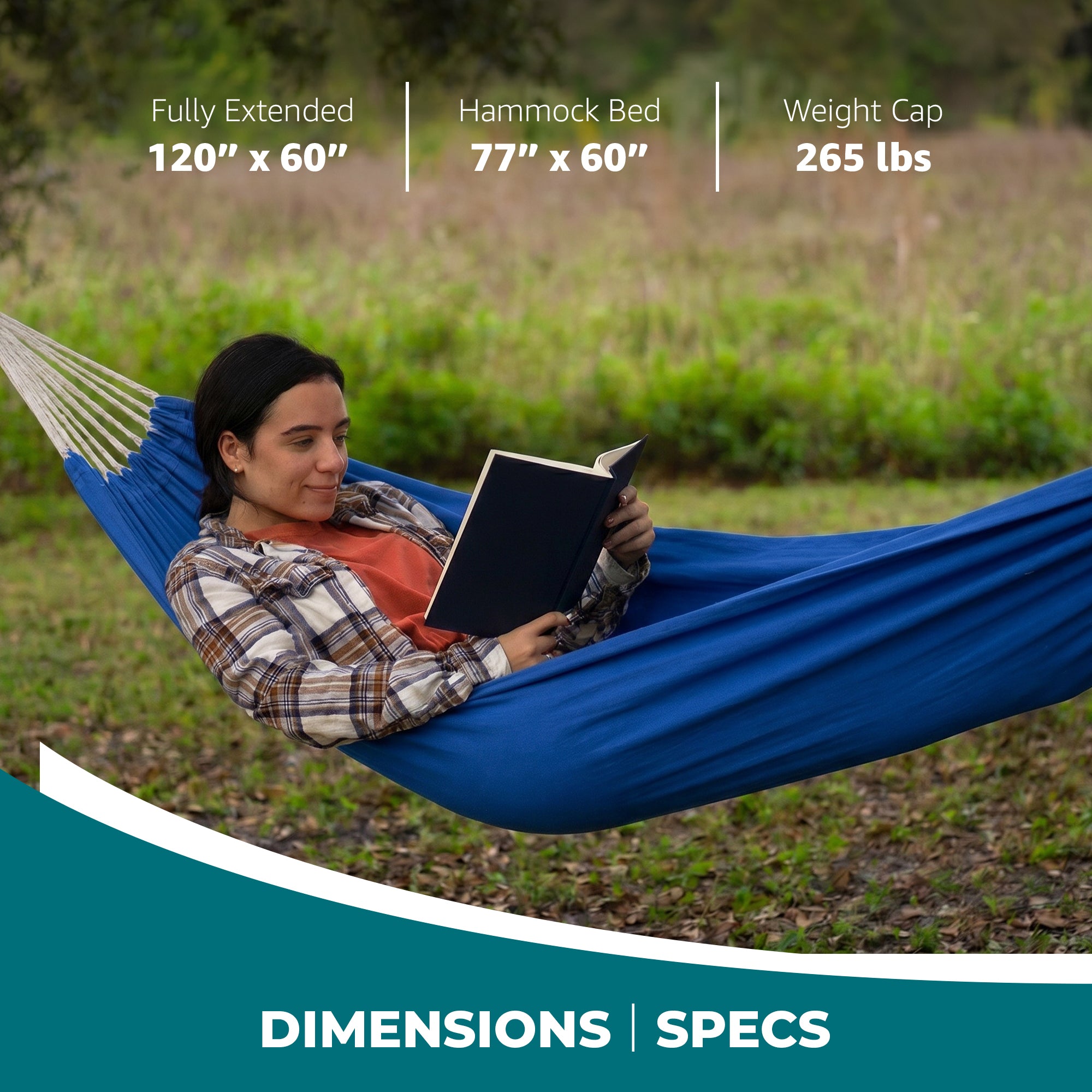 Bliss Hammocks Double Hammock with Rope Loops & Tree Straps, 265 lb, Dark Blue