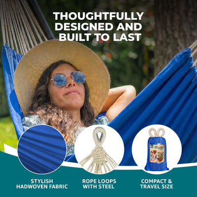 Bliss Hammocks Double Hammock with Rope Loops & Tree Straps, 265 lb, Dark Blue