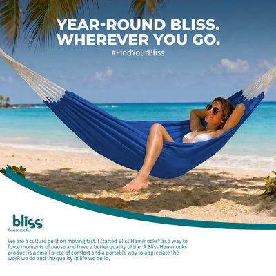 Bliss Hammocks Double Hammock with Rope Loops & Tree Straps, 265 lb, Dark Blue