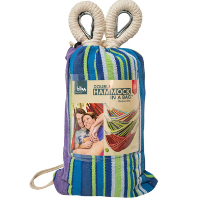 Bliss Hammocks Double Hammock w/ Rope Loops & Tree Straps, 265 lb, Malibu Stripe