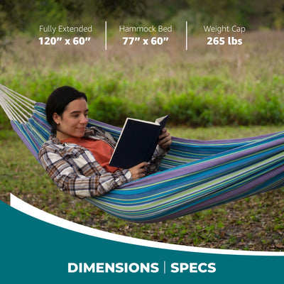 Bliss Hammocks Double Hammock w/ Rope Loops & Tree Straps, 265 lb, Malibu Stripe