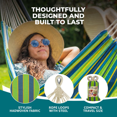 Bliss Hammocks Double Hammock w/ Rope Loops & Tree Straps, 265 lb, Mediterranean