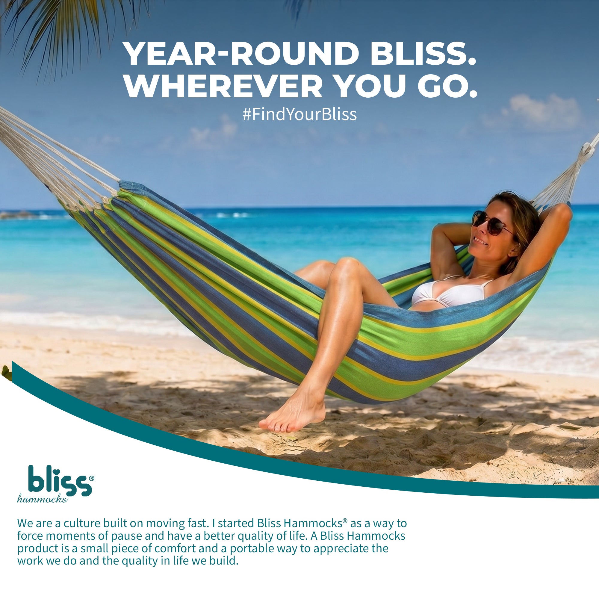 Bliss Hammocks Double Hammock w/ Rope Loops & Tree Straps, 265 lb, Mediterranean