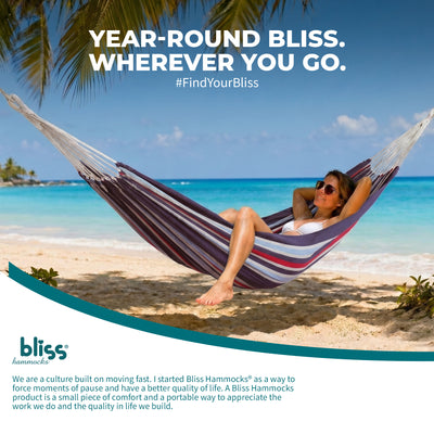 Bliss Hammocks Double Hammock with Rope Loops & Tree Straps, 265 lb, Patriotic