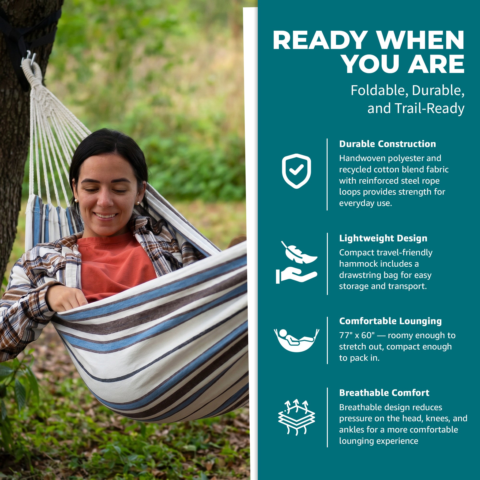 Bliss Hammocks Double Hammock w/ Rope Loops & Tree Straps, 265 lb, Volleyball - VMInnovations