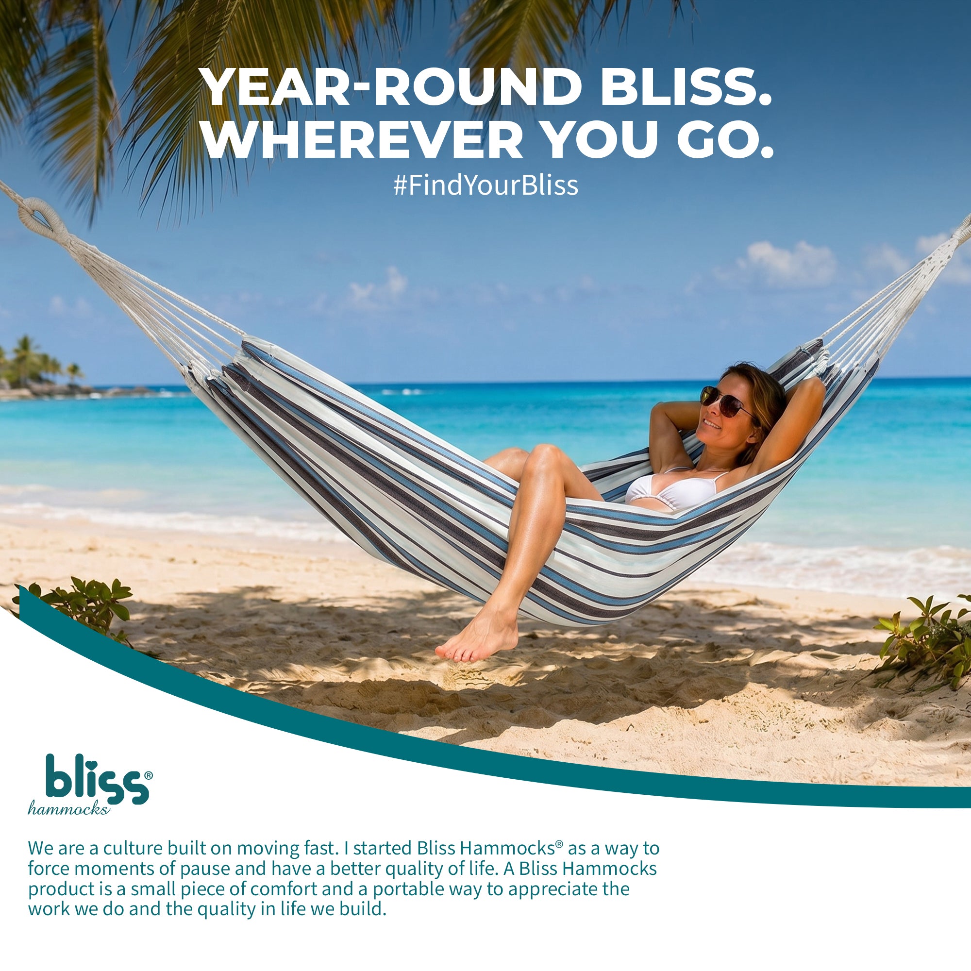 Bliss Hammocks Double Hammock w/ Rope Loops & Tree Straps, 265 lb, Volleyball - VMInnovations