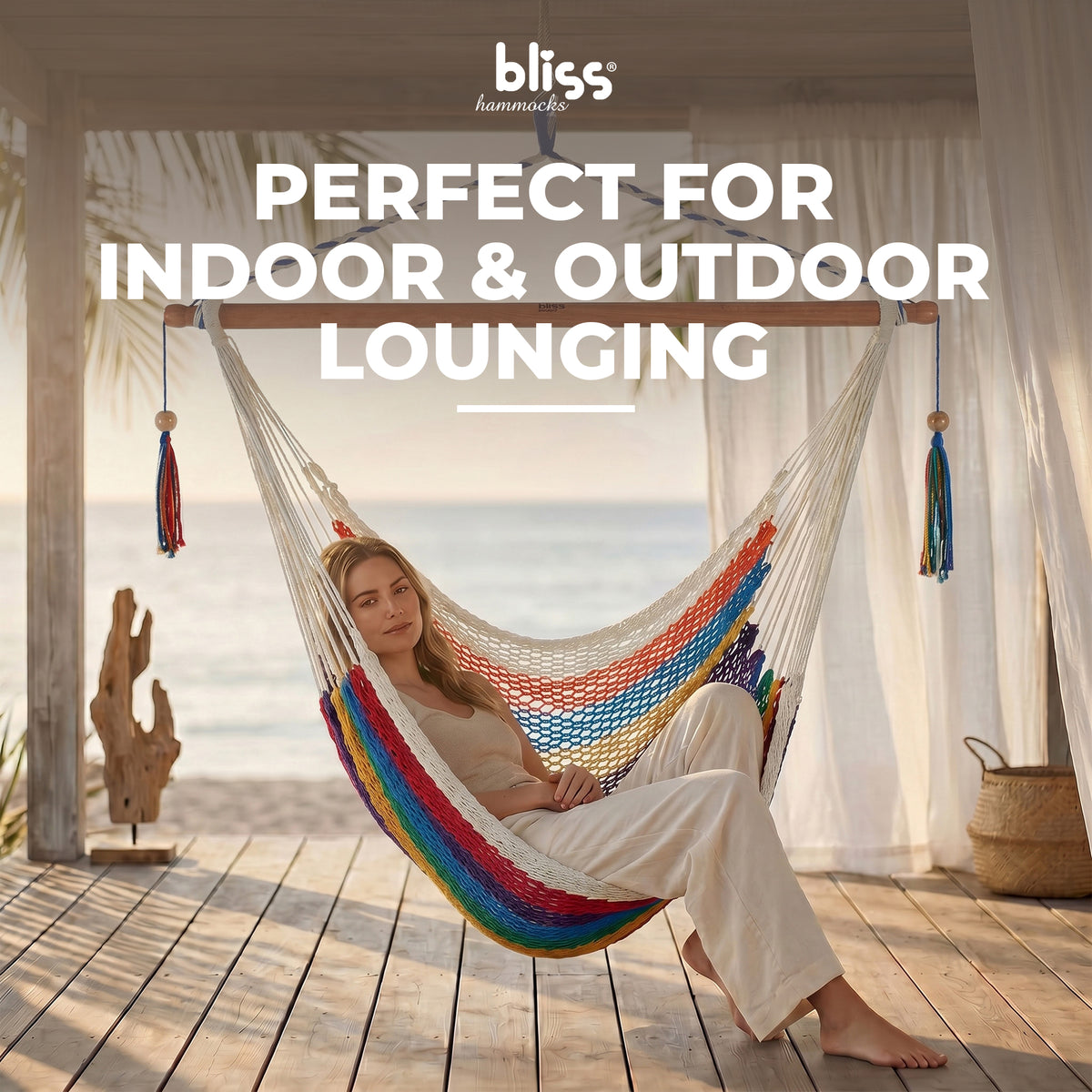 Bliss Hammocks Tahiti Rope Hammock Chair W Spreader Bar & Hardware, (Open Box)