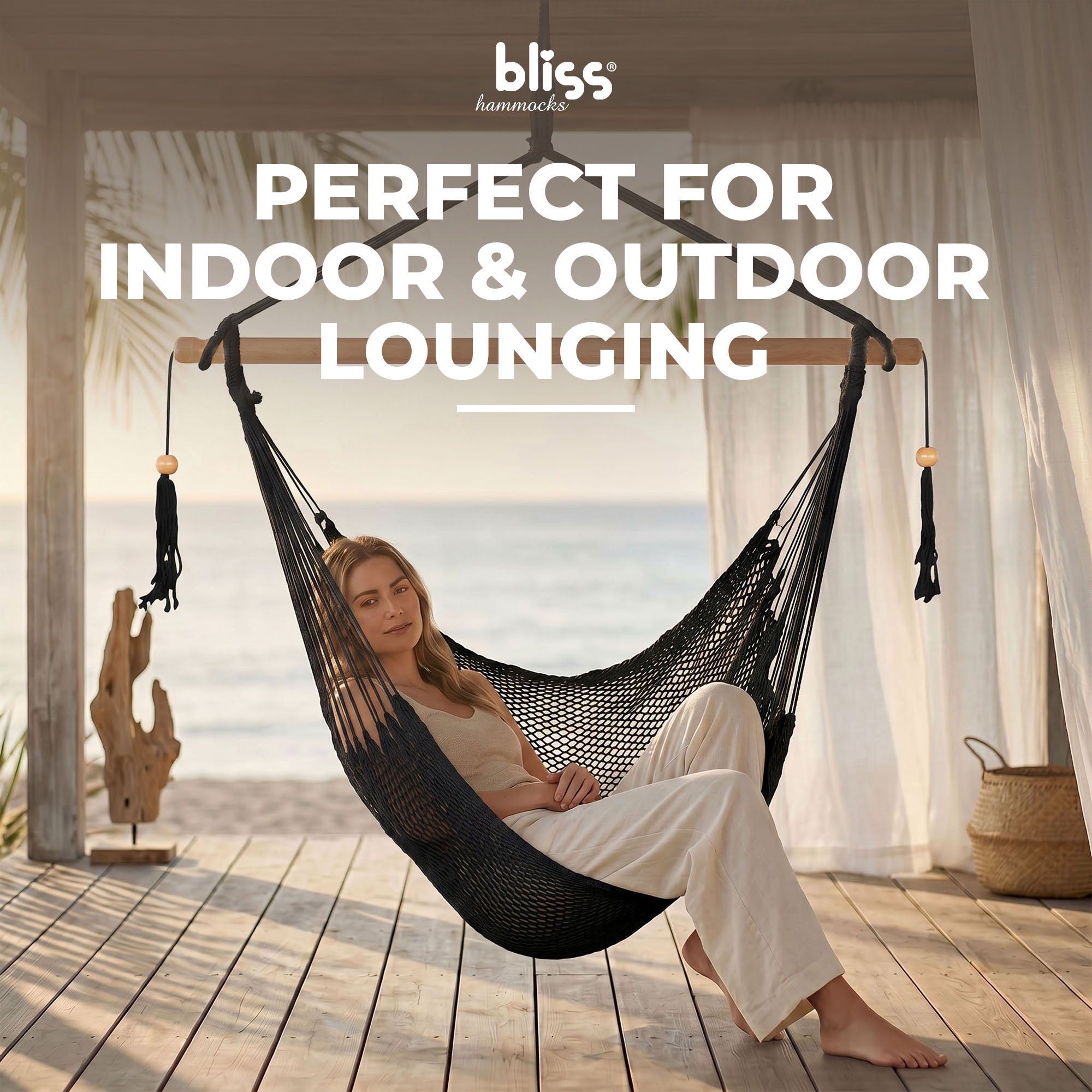 Bliss Hammocks Tahiti Rope Hammock Chair w/Spreader Bar and Hardware, (Open Box) - VMInnovations