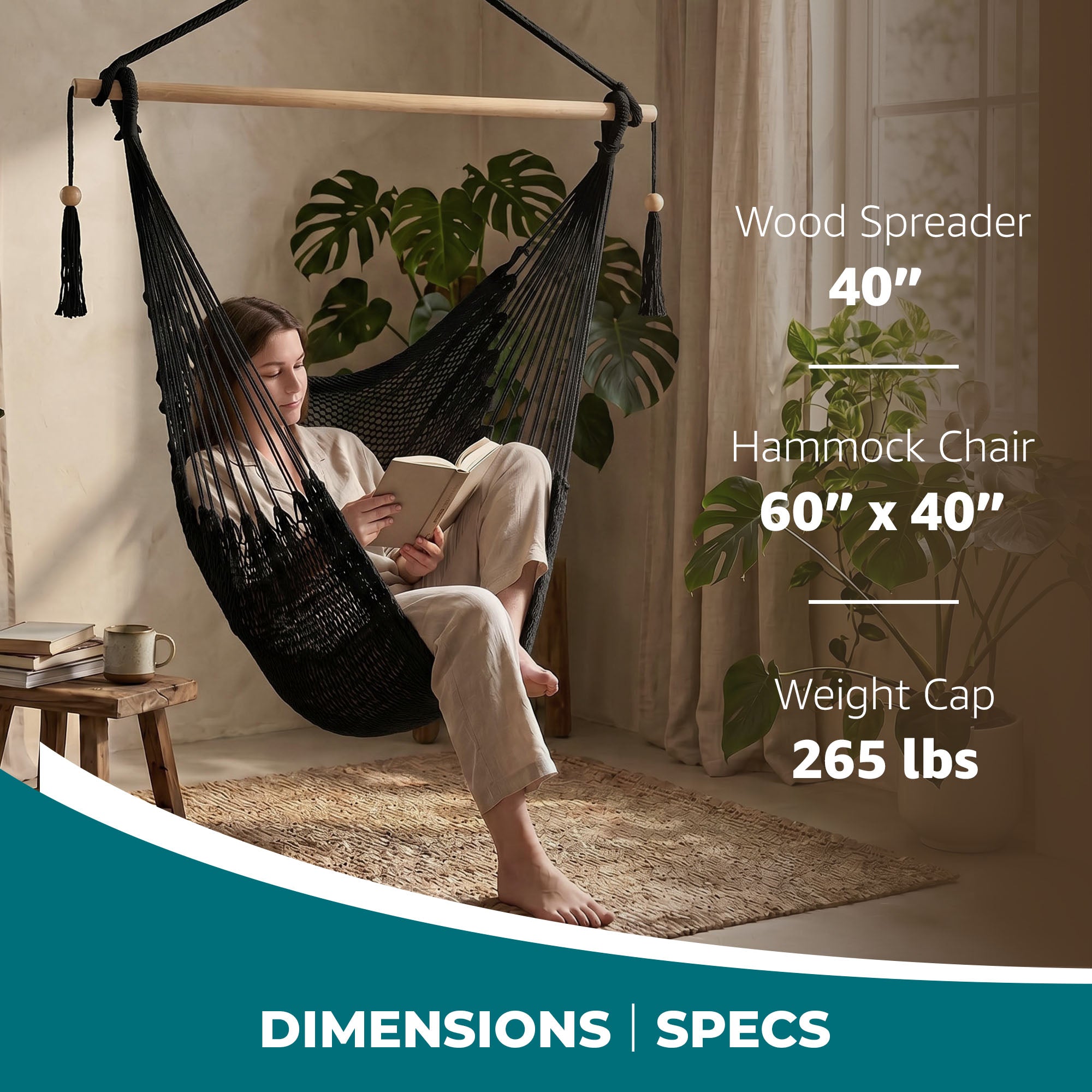 Bliss Hammocks Tahiti Rope Hammock Chair w/Spreader Bar and Hardware, (Open Box) - VMInnovations