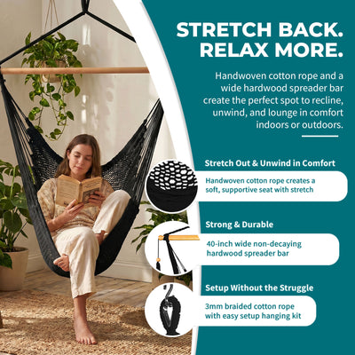 Bliss Hammocks Tahiti Rope Hammock Chair w/Spreader Bar and Hardware, (Open Box) - VMInnovations